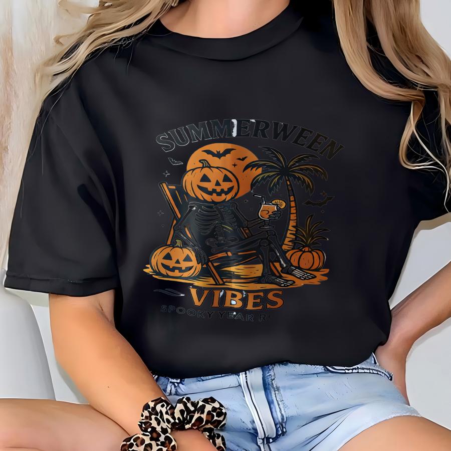 Summerween Skeleton Tee: Halloween Beach Vibes, Spooky Summer Shirt S-3xl T-shirt
