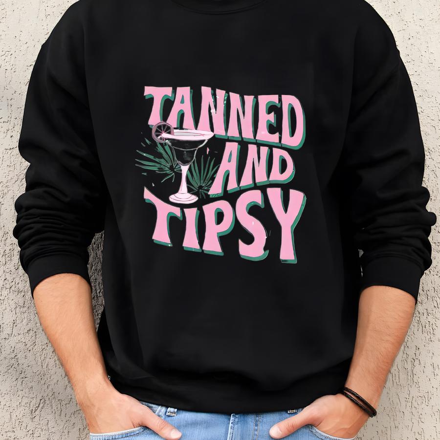 Tanned And Tipsy Tank Tops, Summer Tank Tops, Day Drinks, Beach Vacation Racerback Tanks, Summer Trip Tanks Sweatshirt