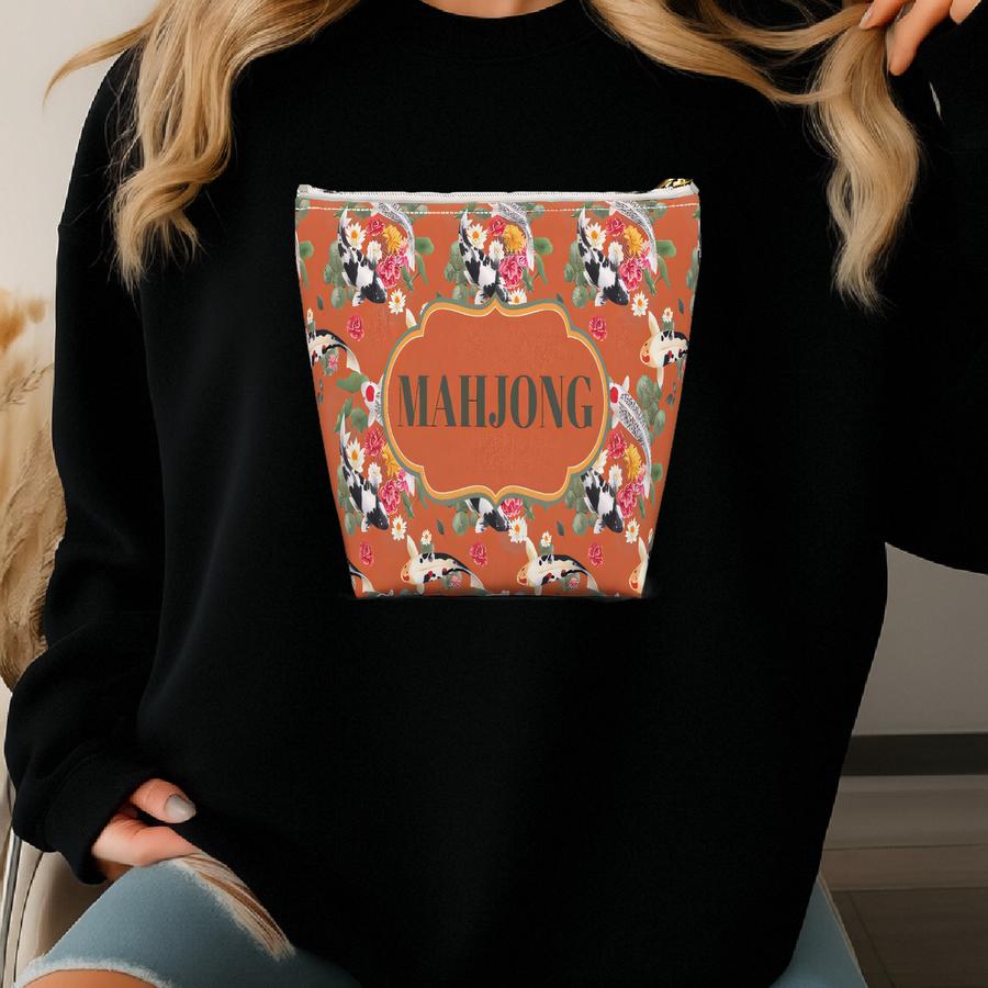 Orange Koi Fish Tile Pouch, Mahjong Hostess Gift, Chinoiserie, Grandmillennial Aesthetic, Asian Architecture Gardens, Game Night Sweatshirt