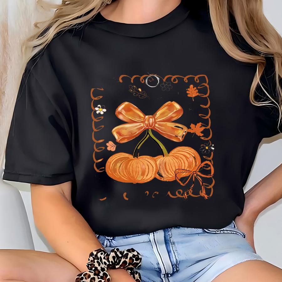 Fall Pumpkins Hoodie: Preppy Coquette Bow Tee T-shirt