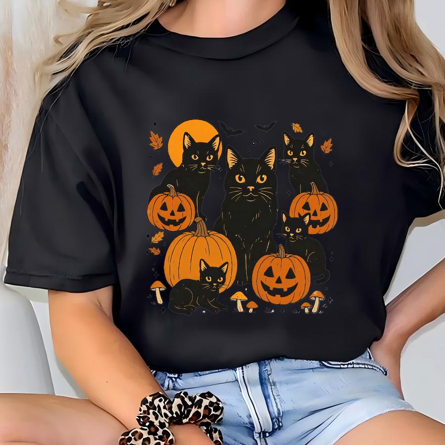 Black Cat Pumpkins Halloween Tee: Spooky Season Shirt T-shirt