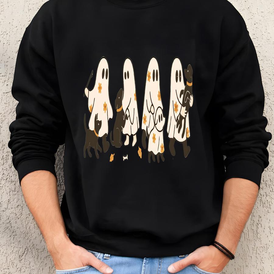 Halloween Dog Mom Sweatshirt, Ghost Walking Dog Crewneck, Spooky Fall Pet Lover Sweater, Cute Sweatshirt Gift Sweatshirt