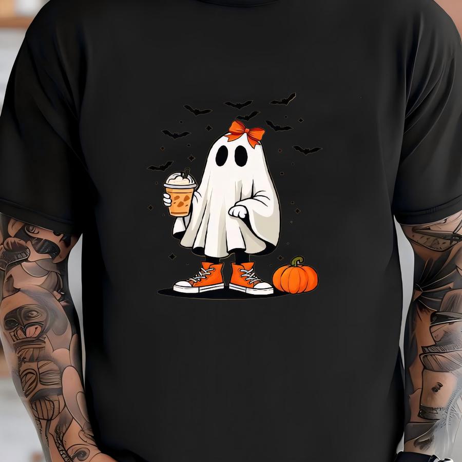 Halloween Shirt Costume Wear Casual Clothing Fall Fashion Ghost Design Cute Character Fun Holiday Wear Cotton Apparel Kawaii Ghost T-shirt