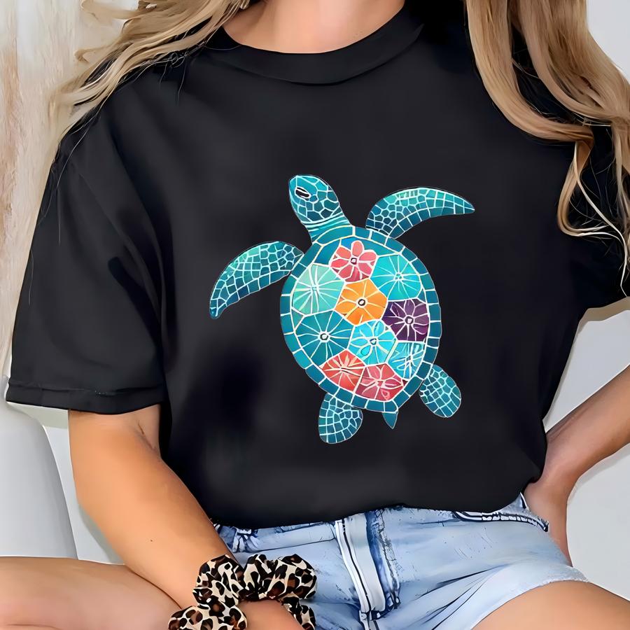 Watercolor Turtle Shirt, Colorful Sea Turtle Shirt, Ocean Life Shirt, Floral The Turtles Shirt, Marine Life Hoodie, Beach Life Sweatshirt T-shirt
