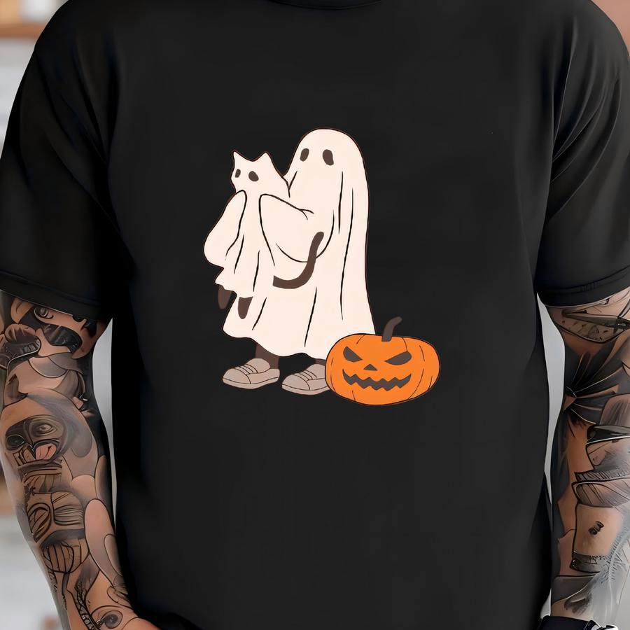 Ghost Cat Shirt, ® Cat Ghost Hoodie, Cute Cat Lovers Shirt, Retro Ghost Halloween, Halloween Cat Hoodie, Spooky Season Gift T-shirt