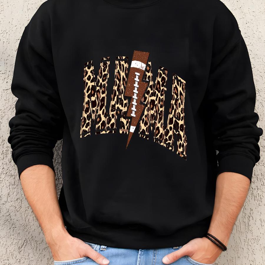 Football Mom Shirt, Cute Football Season Mama Shirt, Gift For Football Lover Mom Shirt, Mothers Day Gift Mom, Leopard Print Mama Shirt, Gift Sweatshirt
