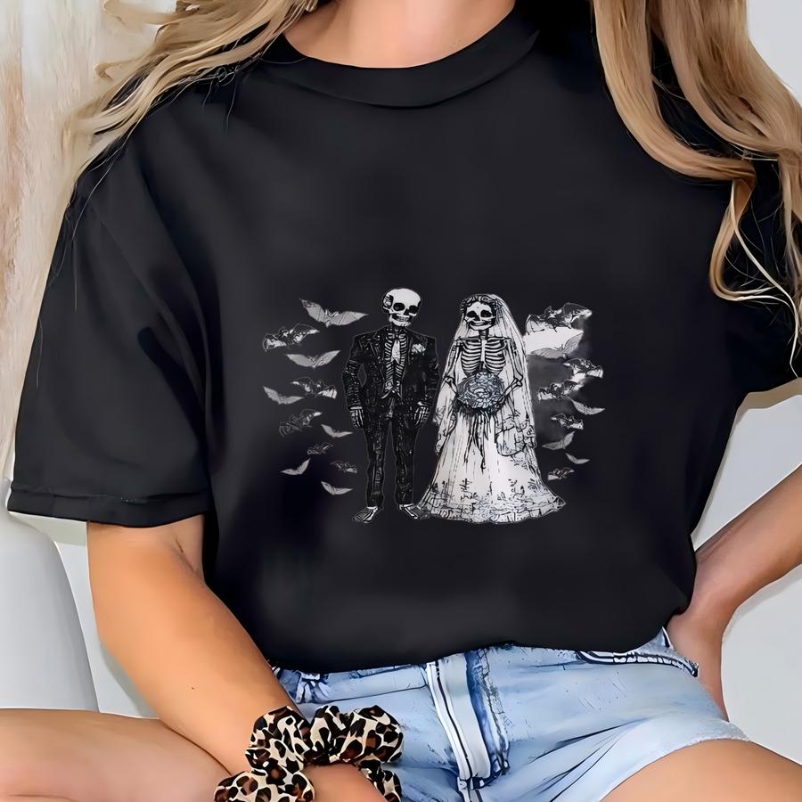 Custom Skeleton Couple Shirt Couple Gothic Shirt Couples Halloween Tshirt Bride Groom Halloween Wedding Shirt Spooky Couple T-shirt