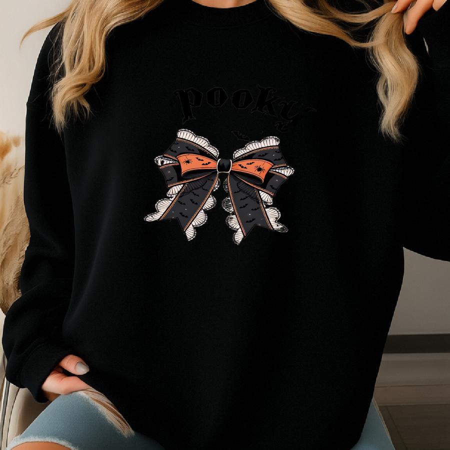 Spooky Mama Hoodie: Ghost Bow Halloween Mom Sweatshirt Sweatshirt