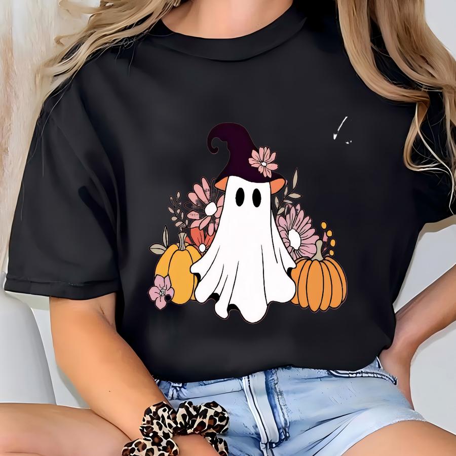 Summerween Ghost Floral Tee - Spooky Halloween Women's Shirt T-shirt