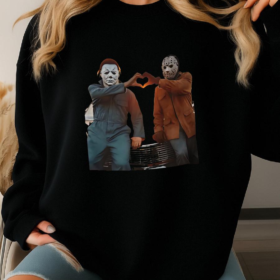 90s Horror Movie Shirt, Michael And Jason Heart Hands Shirt, Funny Halloween Shirt, Horror Movie Shirt, Halloween Gifts Sweatshirt