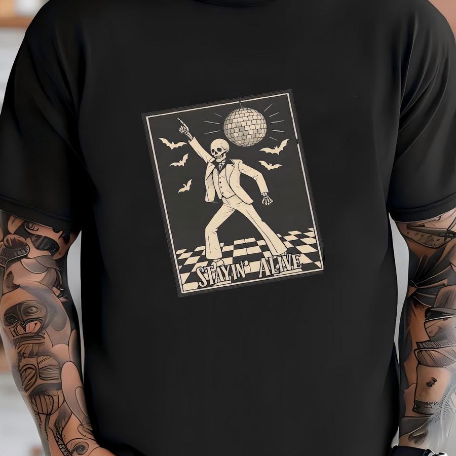Halloween Tshirt Dancing Skeletons Halloween Outfit For Party Costume Alternative Fall Shirt Disco Theme T-shirt