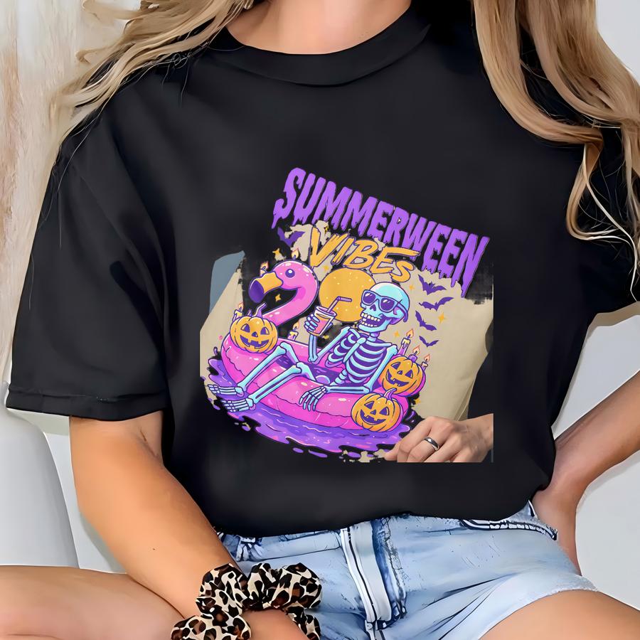Summerween Skeleton Shirt, Summer-ween Tshirt, Spooky Summer Tee, Summer Halloween Shirt, Halloweener Gift,year-round Halloween,beach Skelly T-shirt