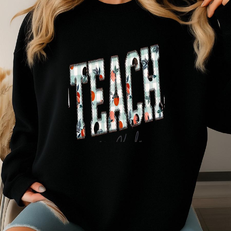Teach Shirt, Gingham Peaches Orange Applique Tee, Back To School Teacher Shirt, , Cute Fruit Teacher Tee Sweatshirt Teach Shirt, Gingham Peaches Orange Applique Tee, Back To School Teacher Shirt, , Cute Fruit Teacher Tee Sweatshirt