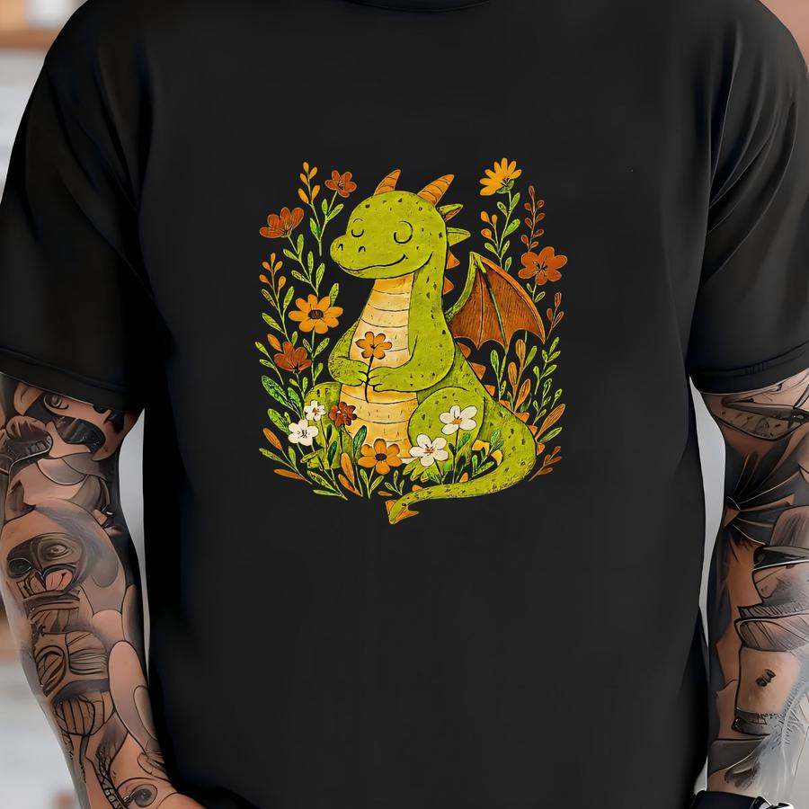 Cute Green Dragon Flowers Hoodie T-shirt