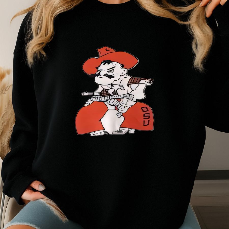 80s Ncaa Oklahoma State University ‘cowboys’ Crewneck Sweatshirt Print Logo White, Orange Color Men’s L Sweatshirt