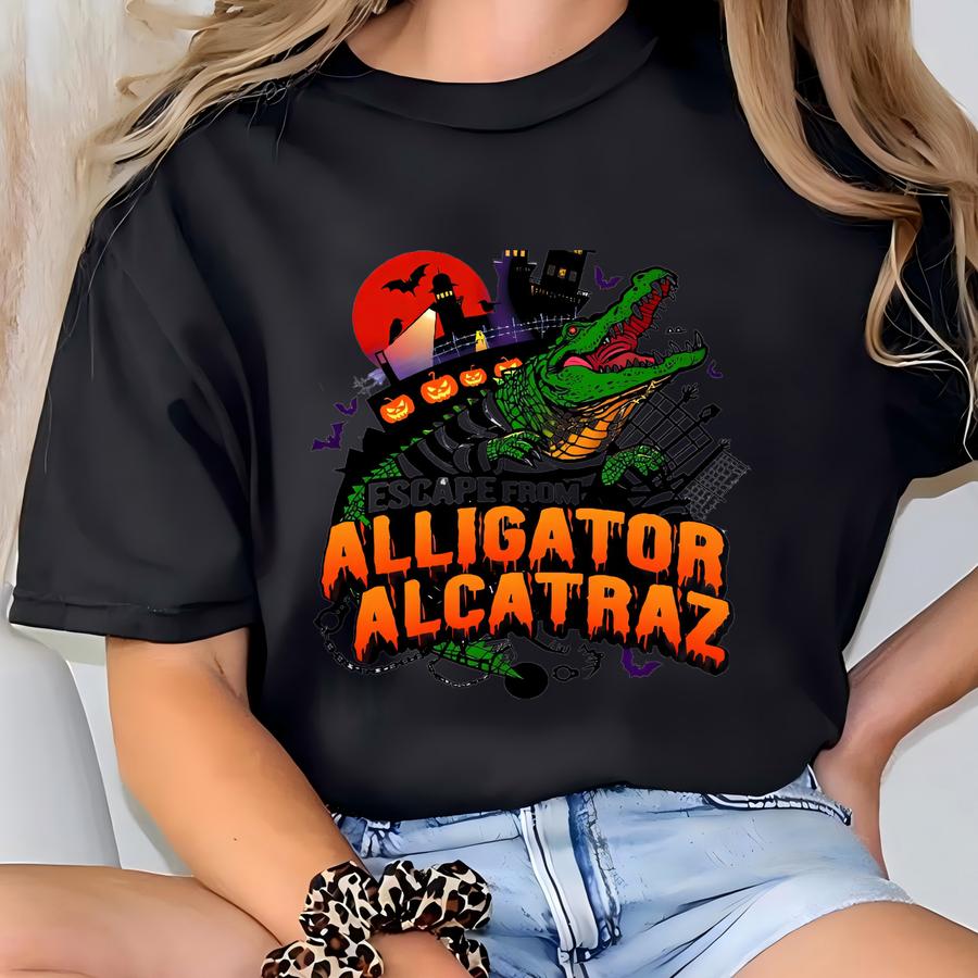Alligator Alcatraz Halloween Shirt, Retro Spooky Escapee Prison Costume Tee, Funny Political Parody, Unisex Halloween Tshirt,  T-shirt