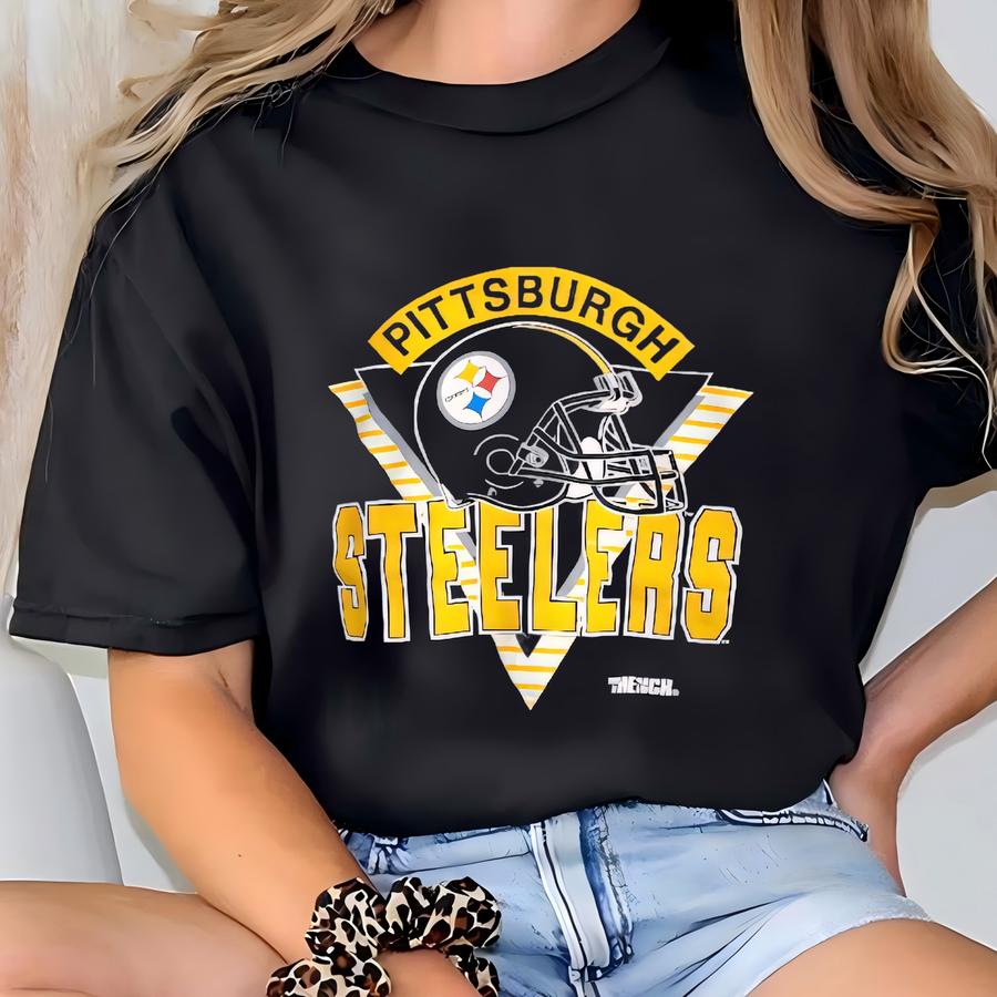 Vintage 90s Pittsburgh Steelers Crewneck Sweatshirt - - Print Logo - Black Color - Men’s Xl T-shirt