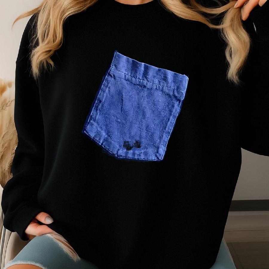 Vintage 80s Fruit Of The Loom Blue Blank Pocket T Shirt Sweatshirt