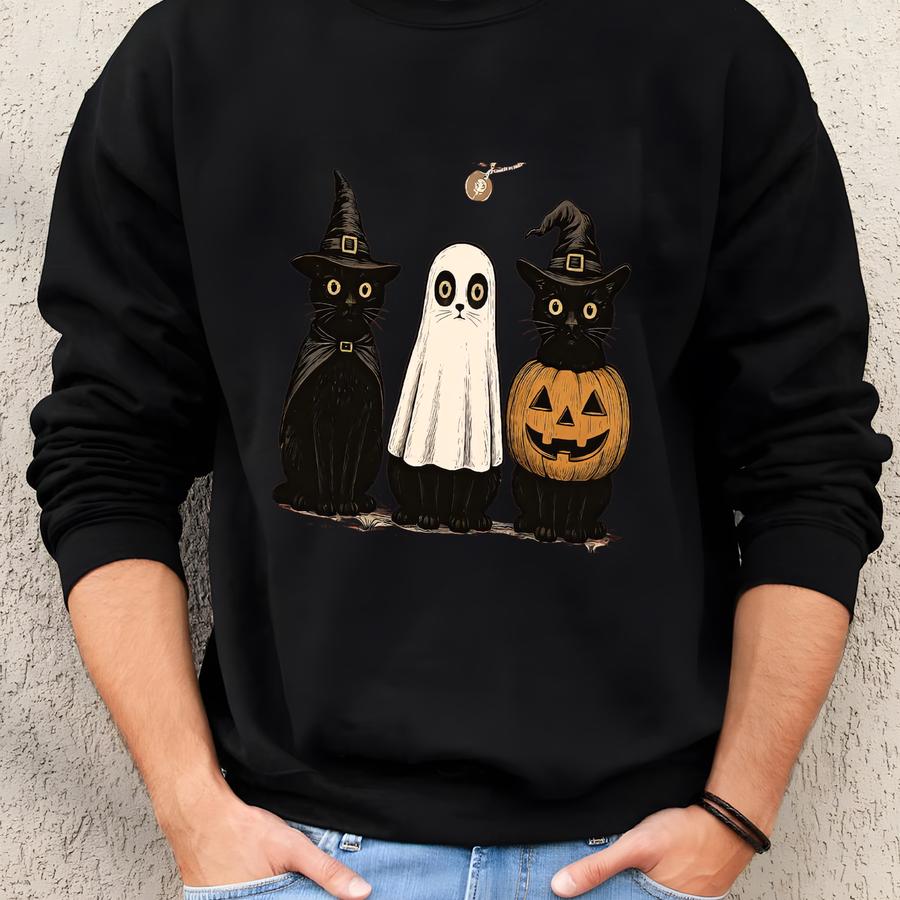 Halloween Cat Shirt: Spooky Ghost, Witch Kitty Sweatshirt