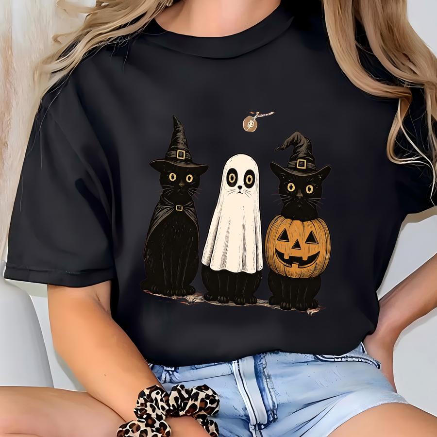 Halloween Cat Shirt: Spooky Ghost, Witch Kitty T-shirt