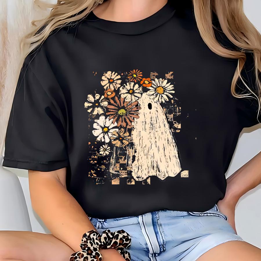 Floral Ghost Halloween Hoodie, Funny Fall Tee T-shirt