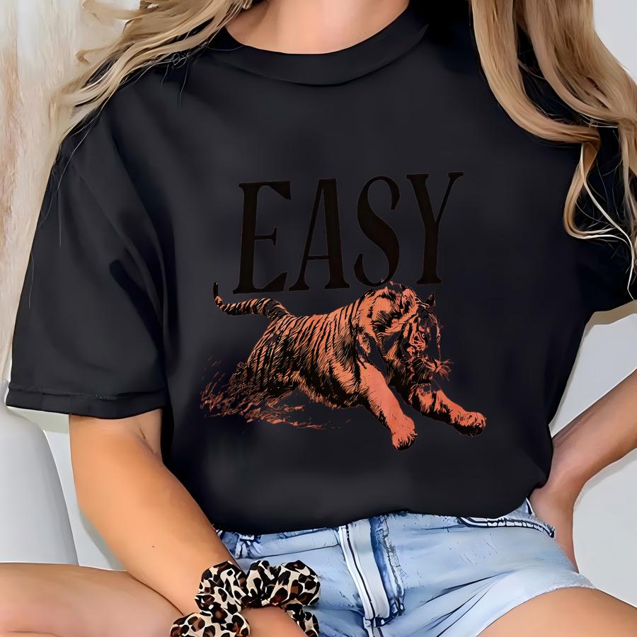 Easy Tiger ® Hoodie, Vintage Distressed Tiger Shirt, Oversized Retro Tiger Tee, Grunge Indie Boho Shirt, Graphic Tee T-shirt