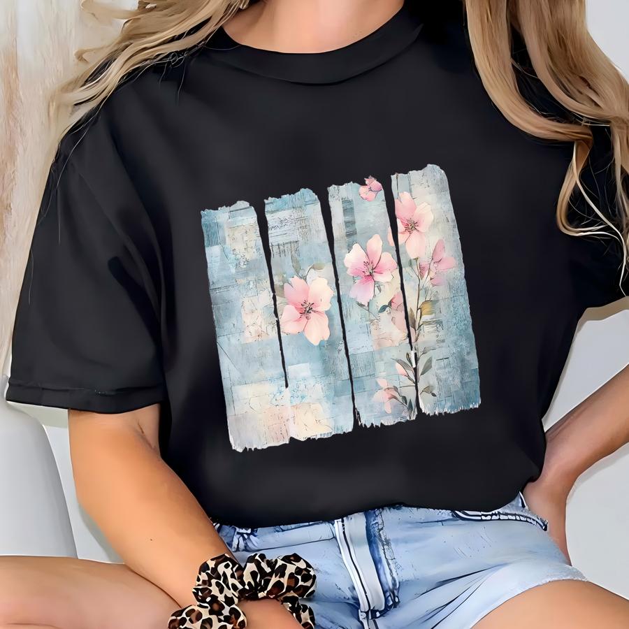 Flower Shirt Graphic Tee, Floral Print Botanical Tshirt, Cottagecore Clothes Boho Shirt, Cherry Blossom Summer Shirt T-shirt