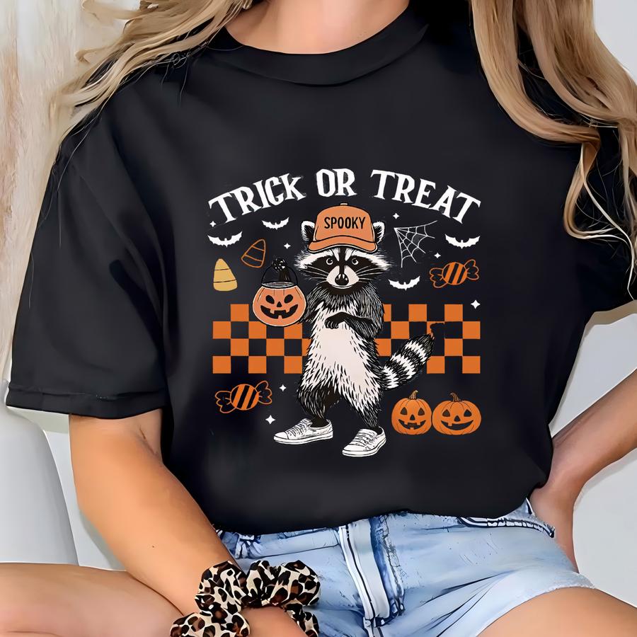 Shirt, Trick Or Treat Shirt, Spooky Halloween, Halloween Raccoon Tee, Halloween Animal, Spooky Raccoon Tee, Pumpkin Raccoon T-shirt