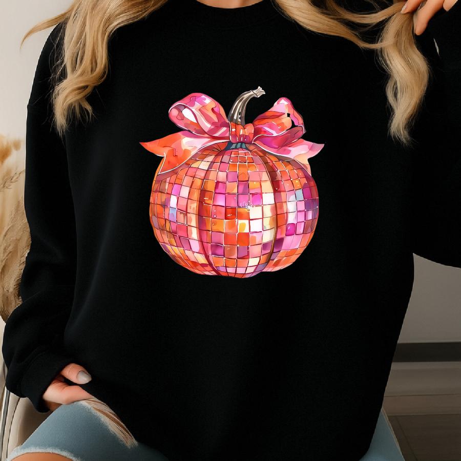 Pink And Orange Disco Ball Pumpkin T Shirt, Halloween T, Cute Halloween Shirt, Autumn T, Fall Pumpkin Shirt, Crewneck Sweatshirt