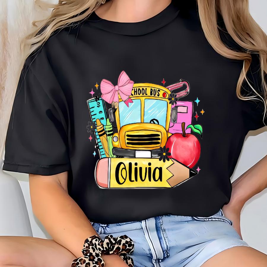 Personalized School Bus Shirt: First Day Of School Hoodie T-shirt