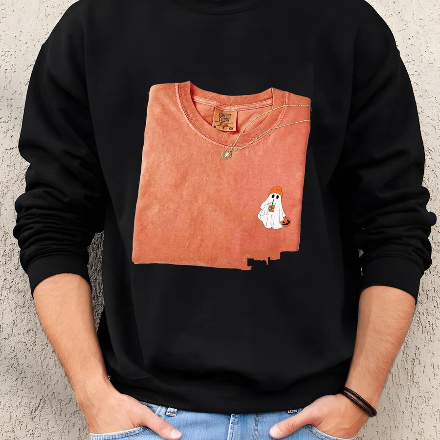 Ghost Coffee Shirt, Fall Tee, Cute Spooky Halloween Shirt, Cozy Ghost Tee, Ghost With Coffee Y Shirt Sweatshirt