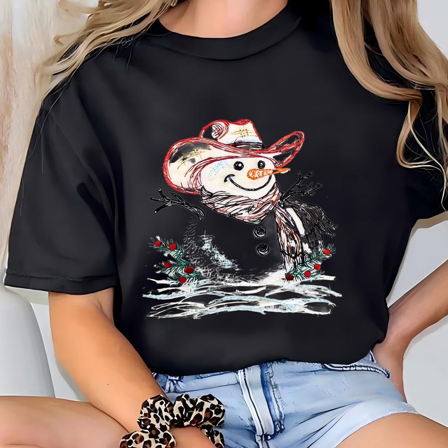 Christmas Western Snowman, Cowboy Tea Towel, Y T-shirt