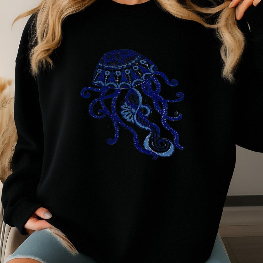 Hand Towel- Bath Decor, Y, Chinoiserie, Jellyfish Sweatshirt