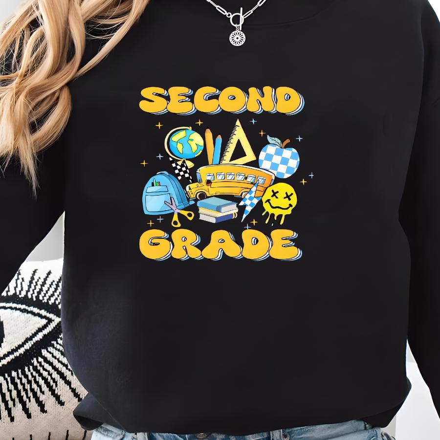 Second Grade Shirt For Kids, Back To School 2nd Grade Tee, First Day Of School Shirt, Grade Level School Tee, Second Grade Gift For Girls Sweatshirt