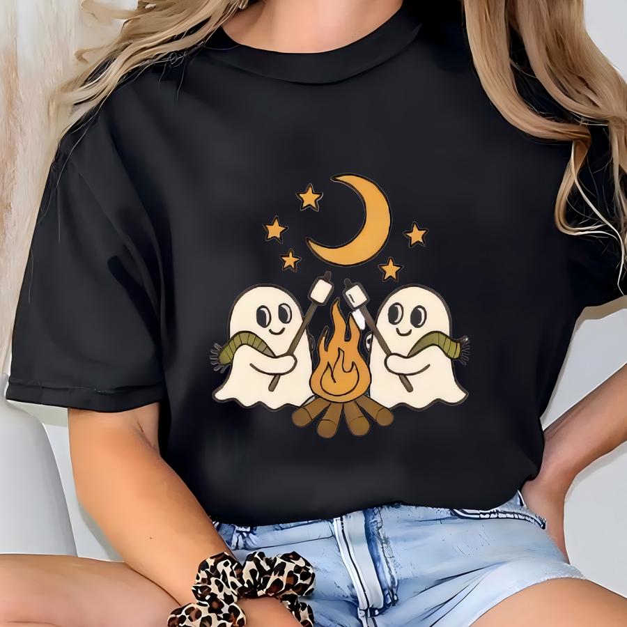 ® Cute Ghost Camping Shirt Spooky Ghost Shirt Halloween Shirt Spooky Season Shirt Outdoor Camping Shirt Halloween Gifts T-shirt