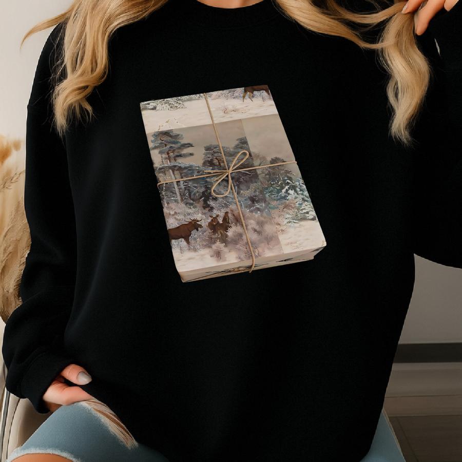 Christmas Wrapping Paper Vintage Winter Scene Art Sweatshirt