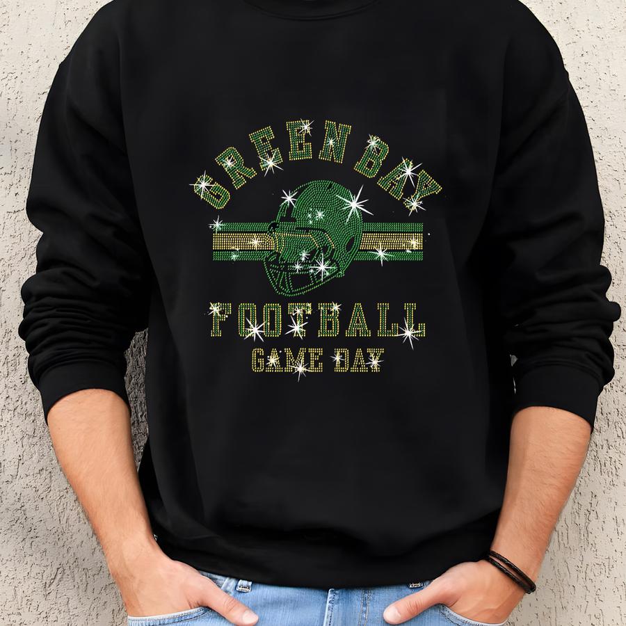 Green Bay Rhinestone Football Shirt: Game Day Sparkle Sweatshirt