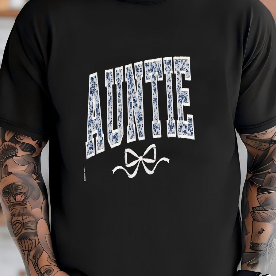 Auntie Sweatshirt, Custom Floral Toile Crewneck, Auntie Coquette Bow Sweatshirt, Personalized Auntie Crewneck, New Aunt Gift T-shirt
