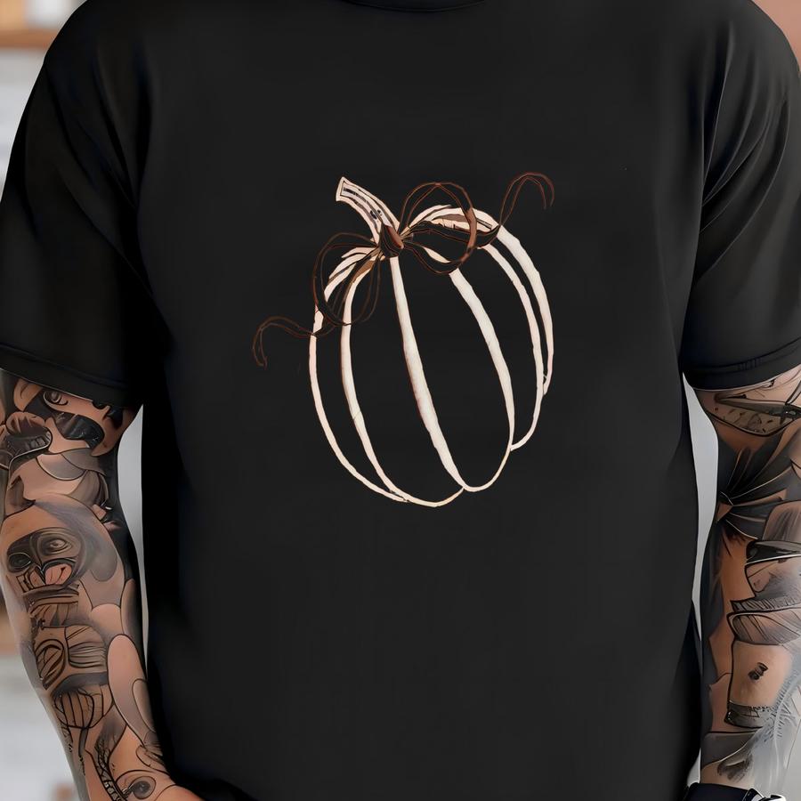 Pumpkin Shirt With Bow, Tee, Pumpkin Shirt, Pumpkin Patch Shirt, Autumn Top, Minimal Thanksgiving Shirt T-shirt