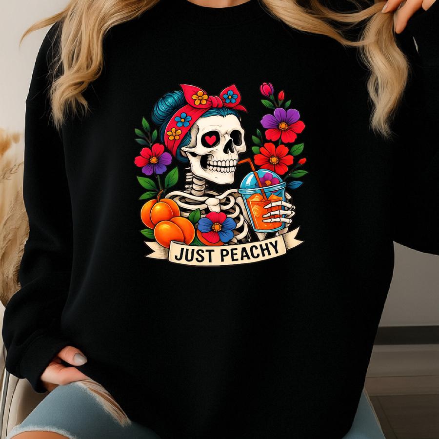 Halloween Tee: Funny Skeleton 'just Peachy' Design S-3xl Sweatshirt