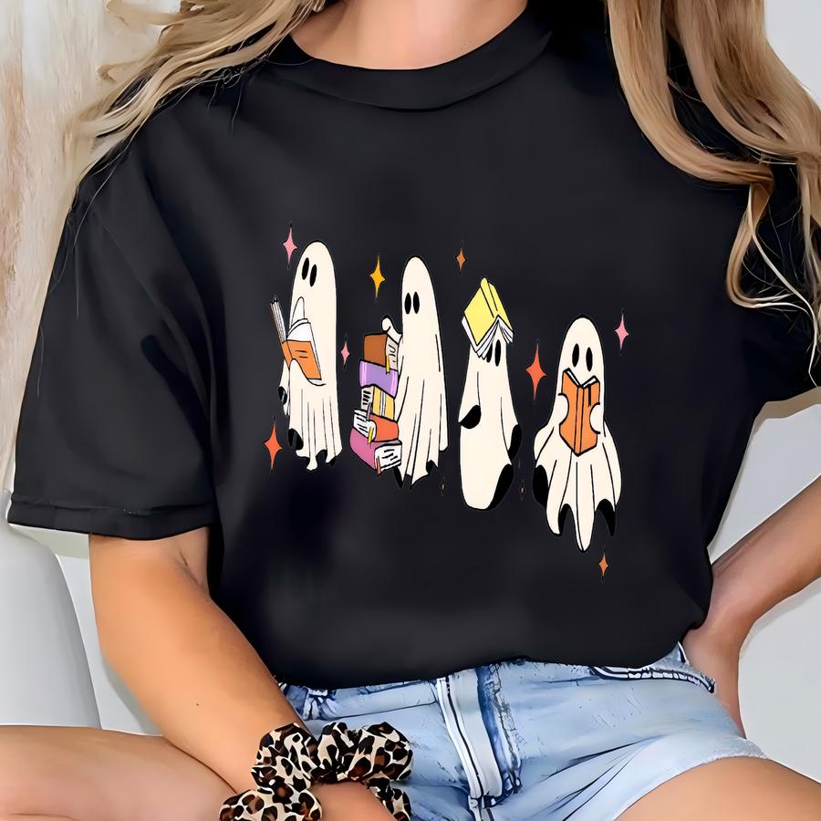 Ghost Reading Book Hoodie: Bookish Halloween Tee T-shirt