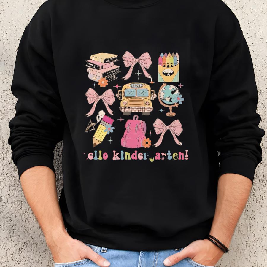 O Kindergarten Grade Tee Girls First Day Of Kindergarten Kids Shirt Back To School Natural Shirt Cute Girls Crewneck Pullover Sweatshirt Sweatshirt