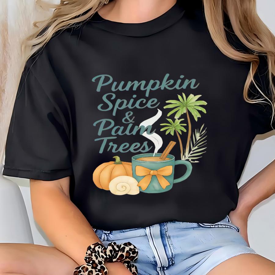 Fall Pumpkin Sweatshirt Gift Idea For Thanksgiving And Halloween Events With Palm Tree Theme Sweatshirt Gift For Girls Trip To The Beach T-shirt