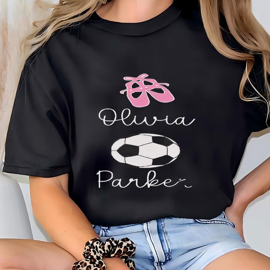 Dance And Soccer Mama Shirt Personalized Tee Custom Mom Game Day Shirt With Kids Names Dance Mom Soccer Mom Gift For Her T-shirt