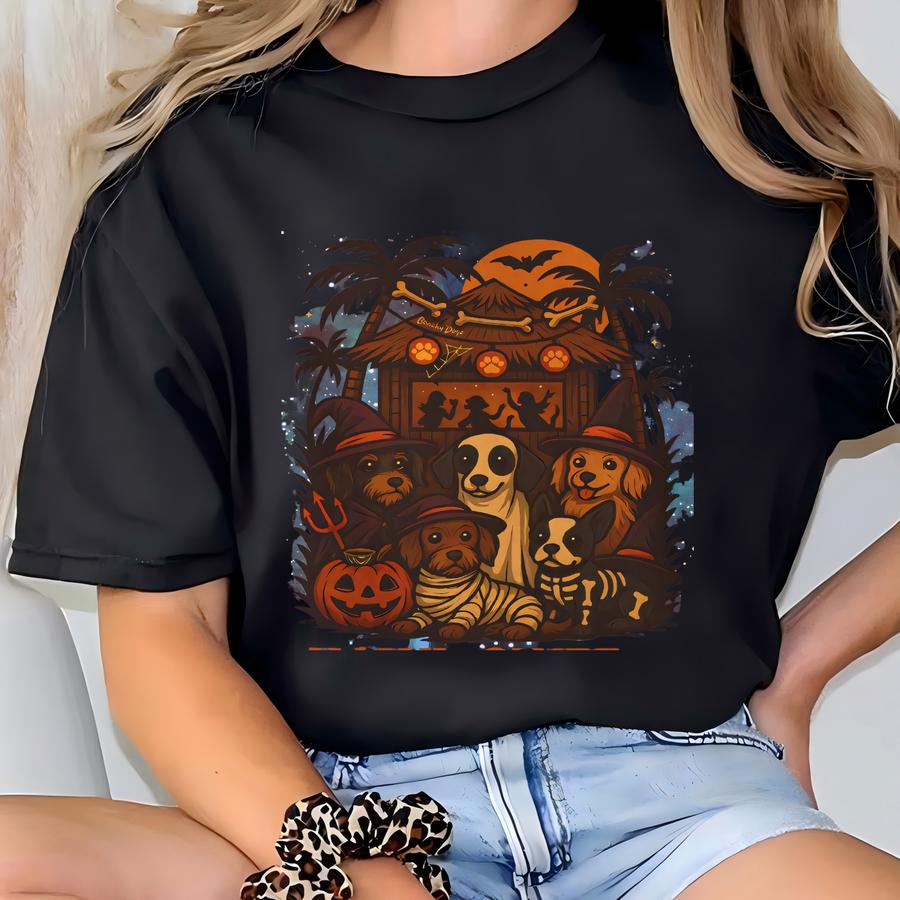 Beachy Dogz Halloween At The Hut Hoodie For Dog And Ocean Lovers Of Funny Tee With Humorous Design Shirt Gift For Dog Lover T-shirt