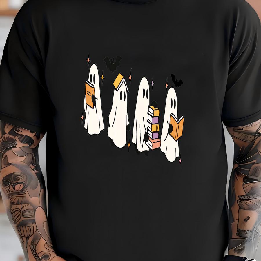 Ghost Reading Book Hoodie: Spooky Halloween Tee T-shirt