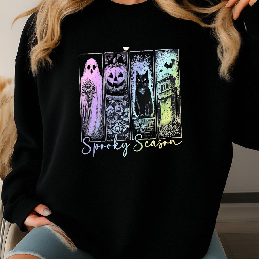 Vintage Halloween T-shirt: Black Cat Graphic, Autumn Tee Sweatshirt