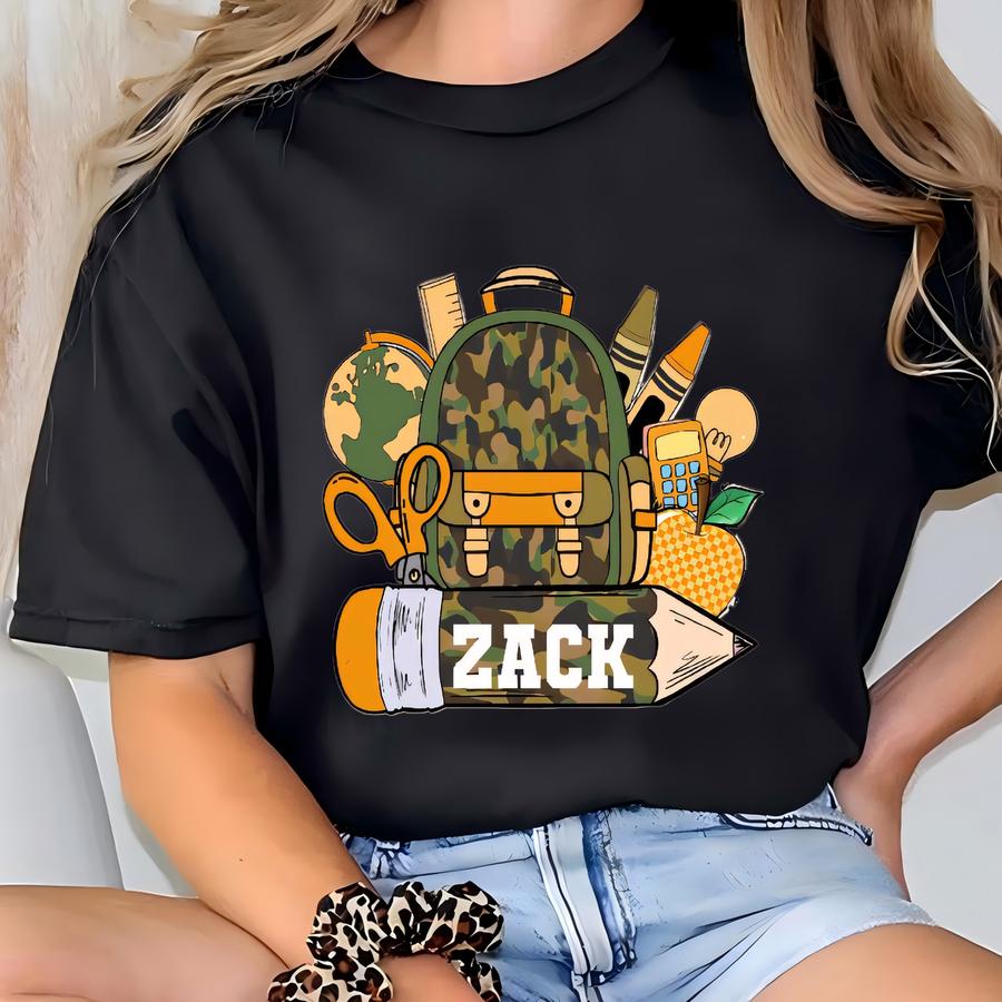 Personalized Camo Backpack Back To School Shirt: First Day Of School T-shirt