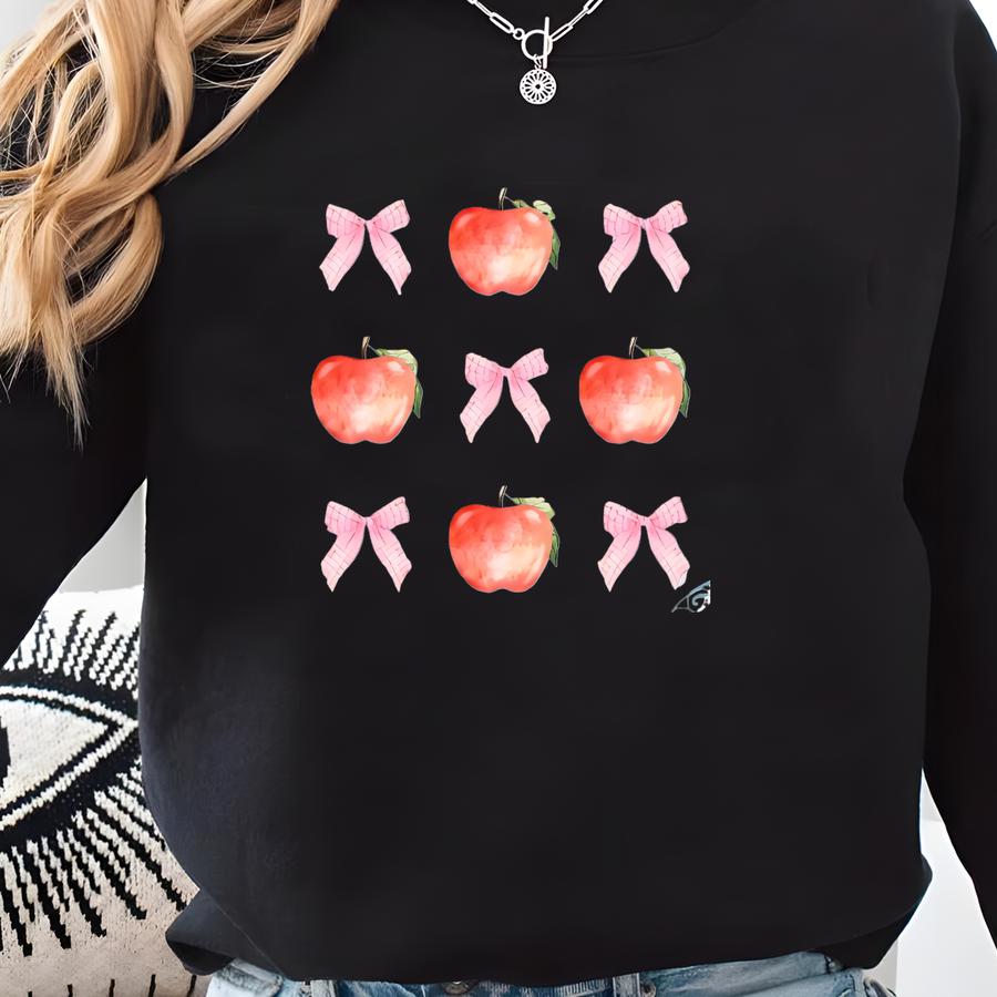 Coquette And Apples Back To School Shirt, First Day Of School,teacher Shirt, School Grade Shirt,, Teacher Tee, Bow Shirt Sweatshirt