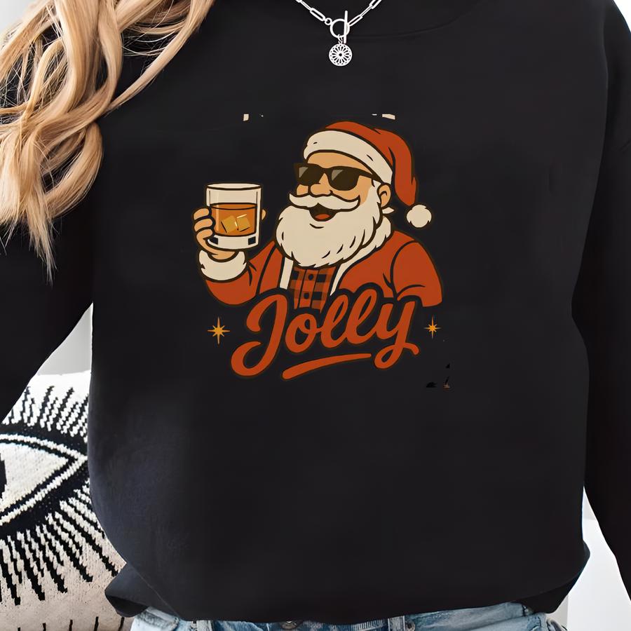 Funny Bourbon Christmas Shirt For Men Santa Bourbon Makes Me Jolly Tee White Elephant Gift Gag Gift For Him Holiday Shirt Sweatshirt